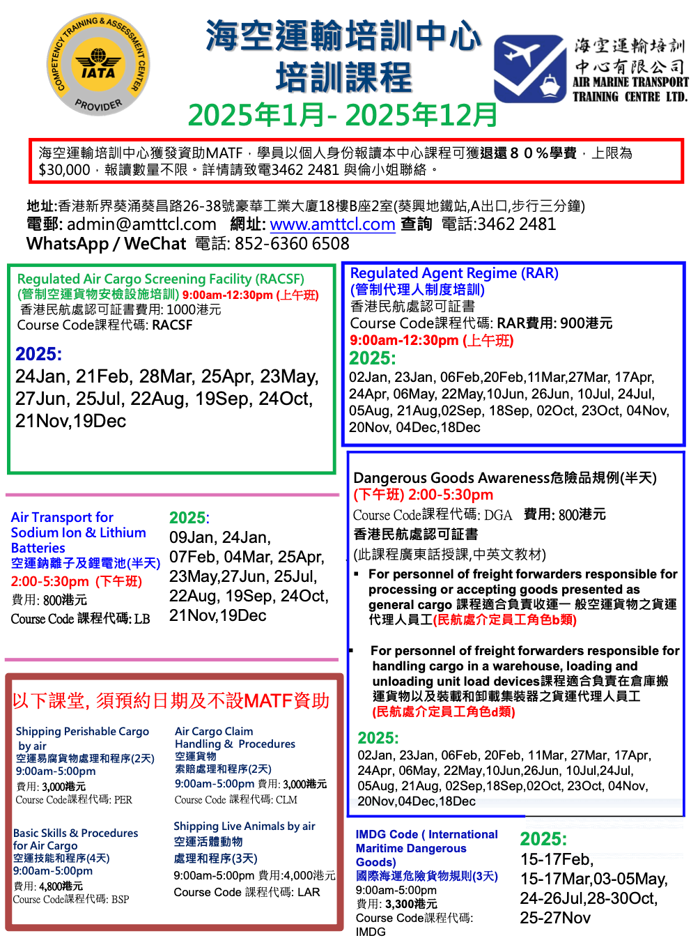 Air cargo related class schedules (Version 2025-01 Revision 2)