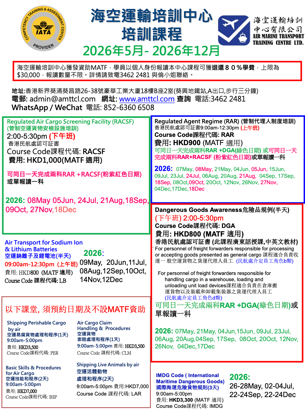 Other Cargo Related Class Schedules (2026-05)