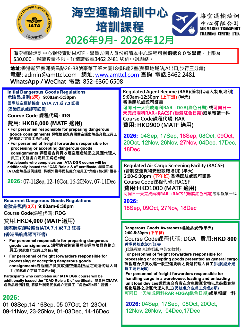 Dangerous Goods Regulations Class Schedules (2026-09)